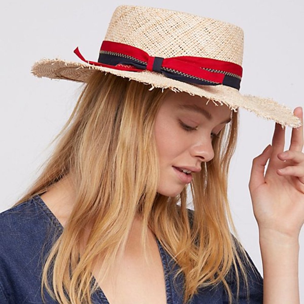 Free People Brooklyn Hat Co. Lucky Stripe Straw Hat Boater Natural
